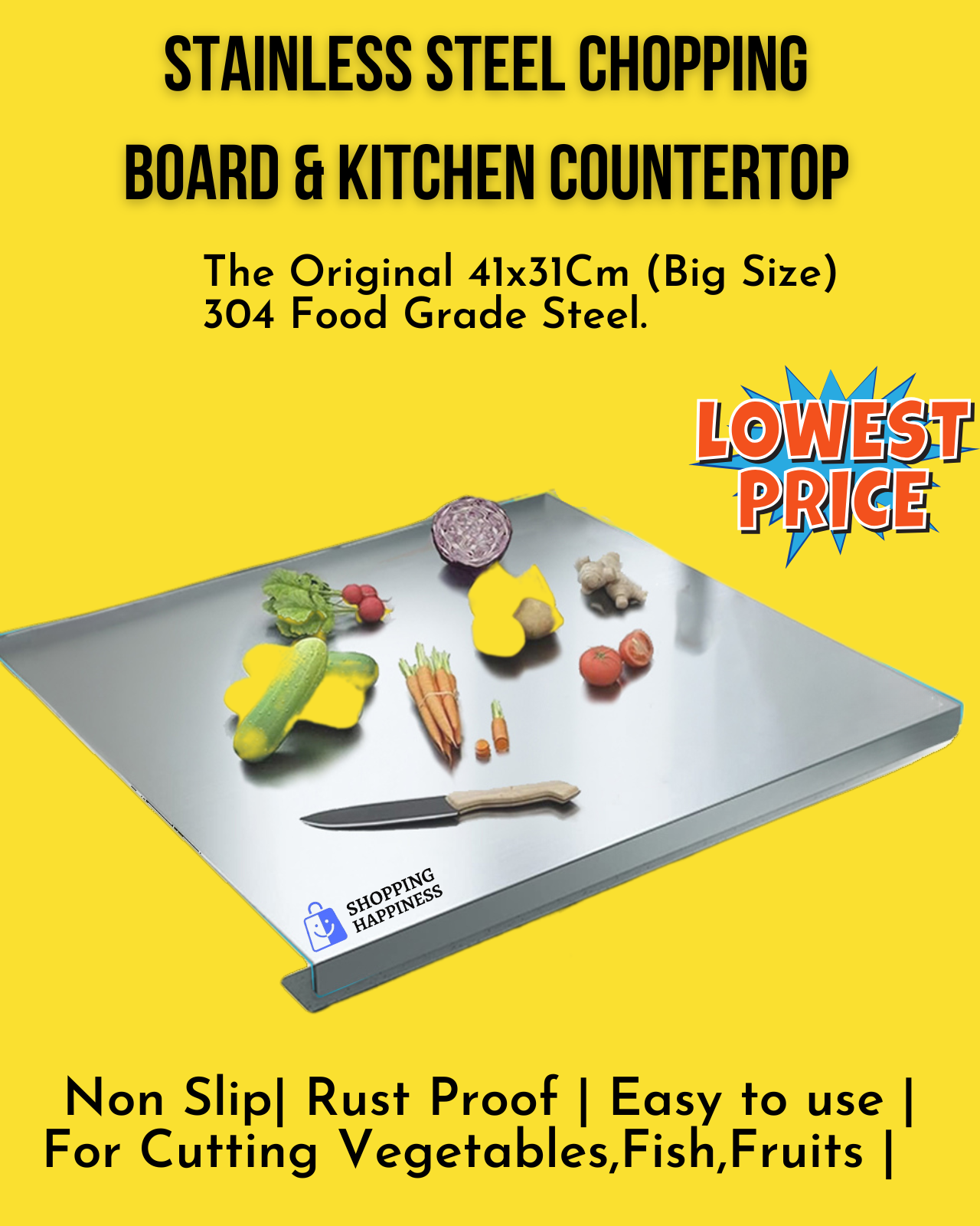 304 Stainless Steel Chopping Board with Counter-Top for Kitchen